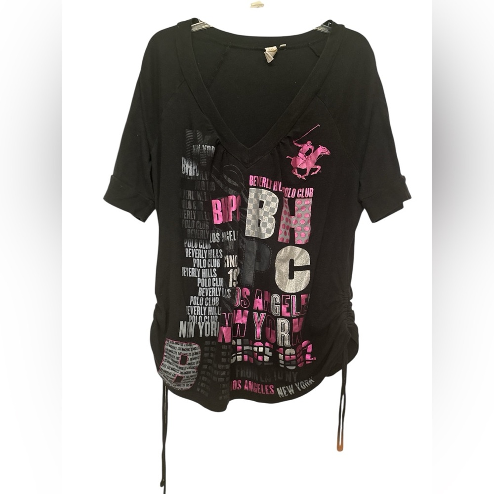Beverly Hills Polo Club Black and Pink Short Sleeve Tee